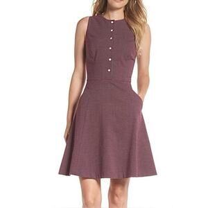 Gal Meets Glam Retro “Meg” Fit and Flare Plum With Micro Dots Dress, Size 6